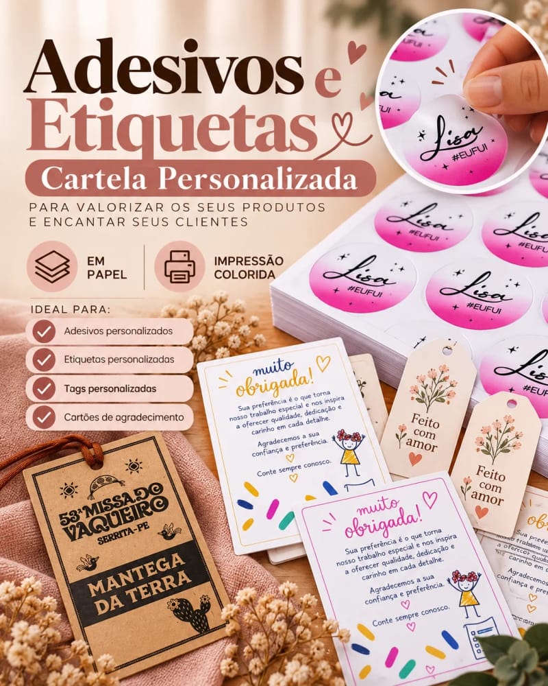 Adesivos e Etiquetas - Cartela Personalizada